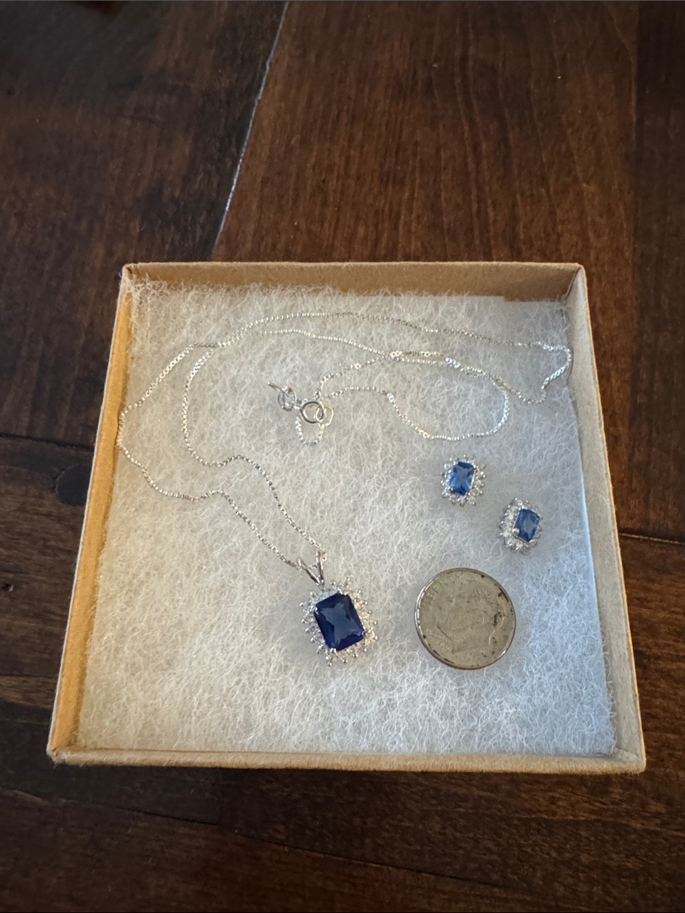 Sterling Silver Necklace and Stud Earring Set with Blue Gemstone